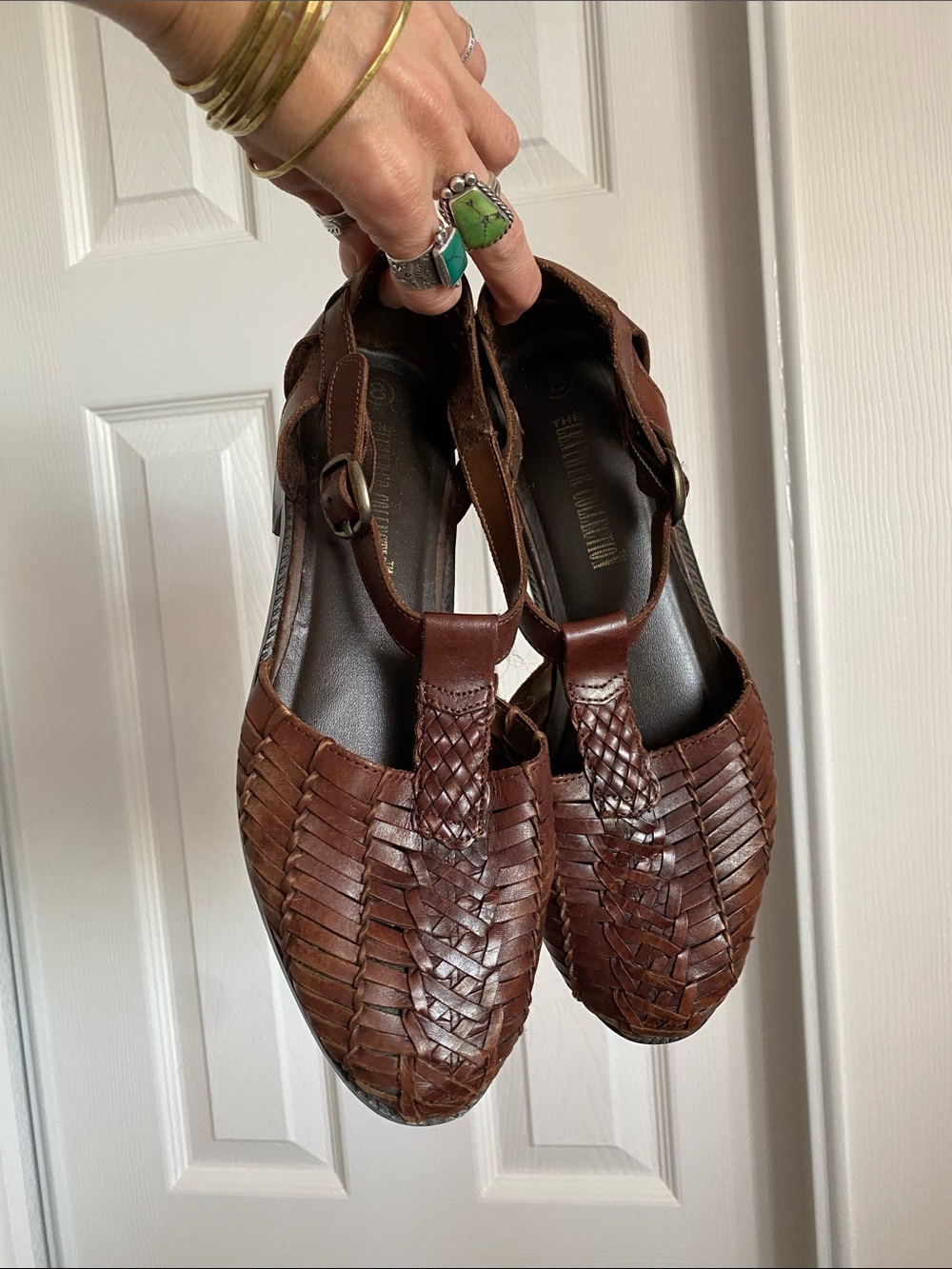 🌼 The Leather Connection Braided Buckle Strap Sandals womens size 8